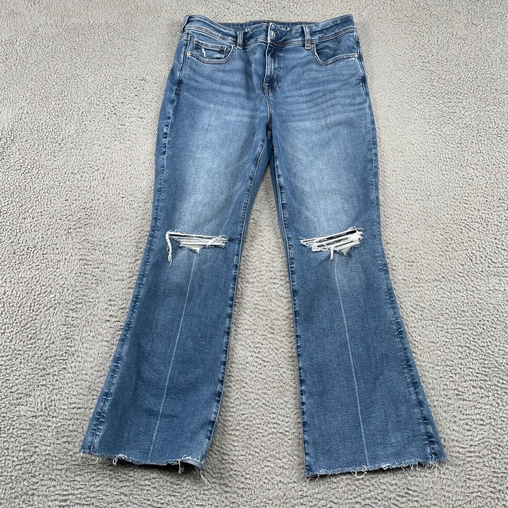 American Eagle Jeans Women 14 Blue Kick Boot Next Level Stretch Raw Hem